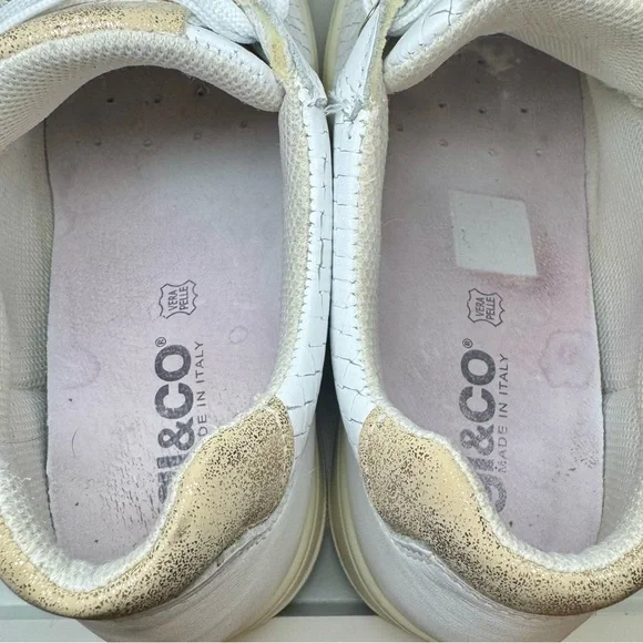 Igi & Co White Woven Leather Platform Sneakers Zip Side Gold Accents Sz Womens 7 - Picture 11 of 16